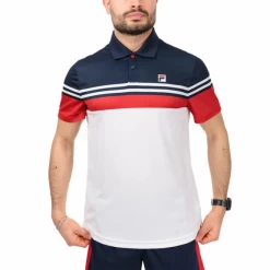 Polo Tenis Fila Paul Blanco Azul Rojo Hombre